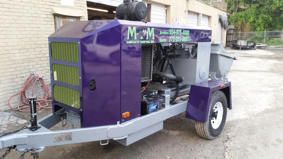 M&M purple trailer concrete pump
