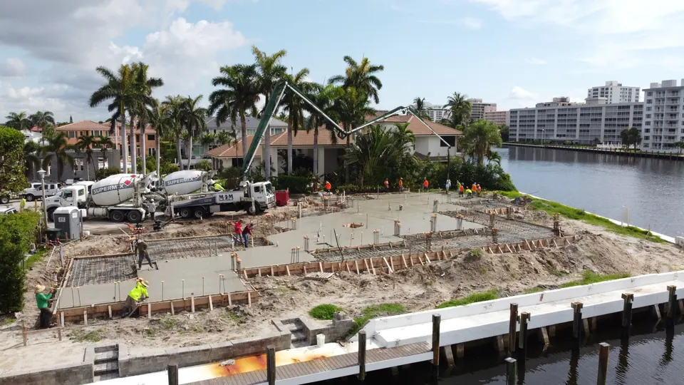 Waterfront slab pour with a boom pump